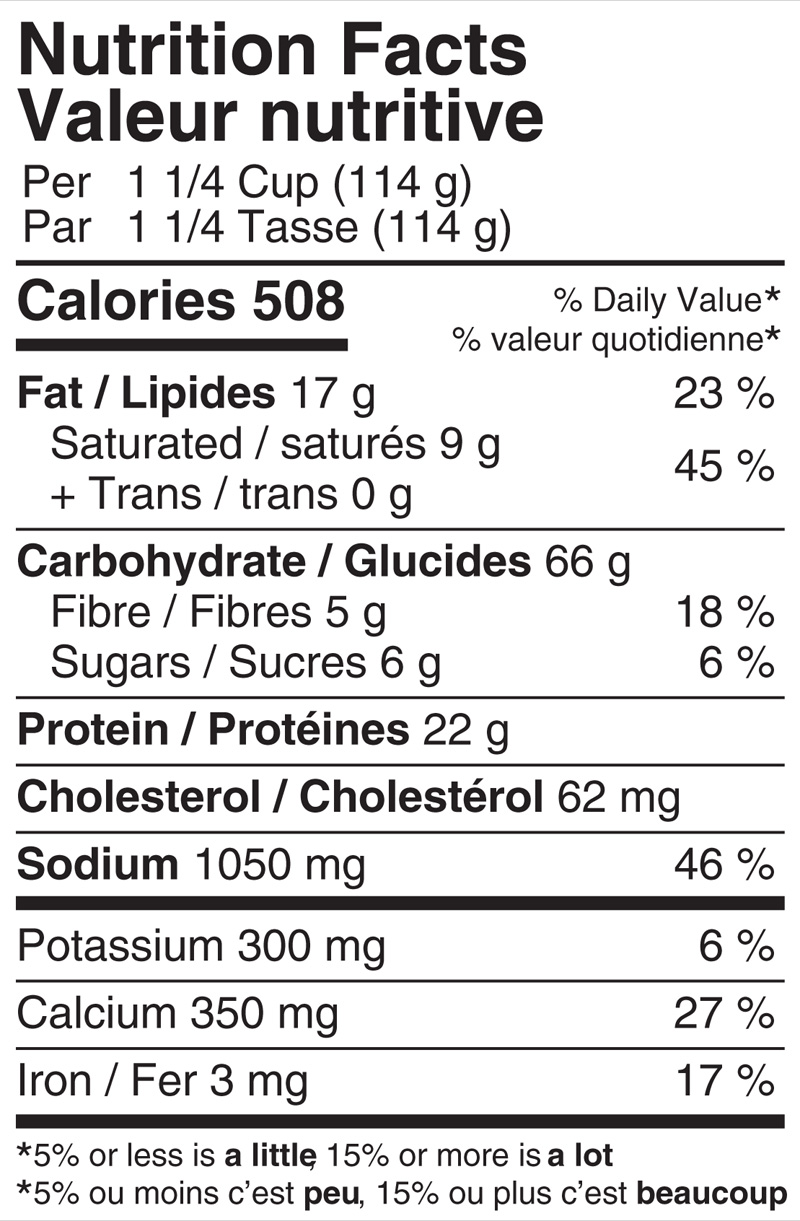 Nutristore Southwestern Pork and Rice Nutritional label