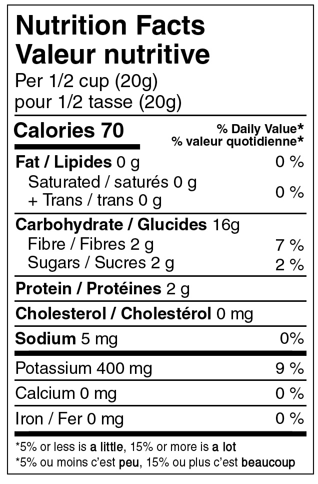 Potatoes Nutritional Label