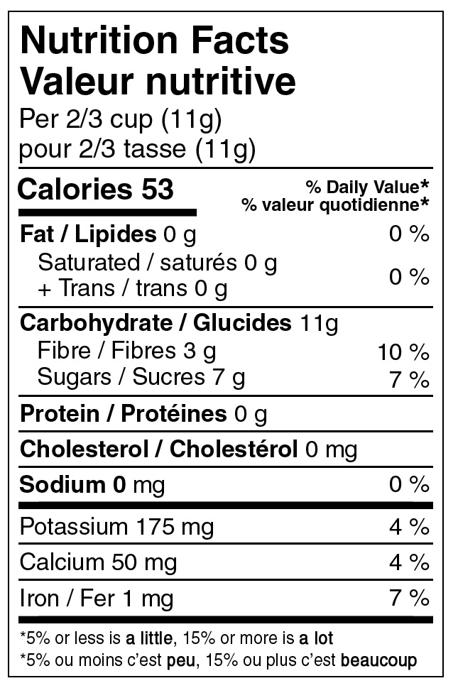 Nutristore Freeze Dried Strawberries Nutritional label