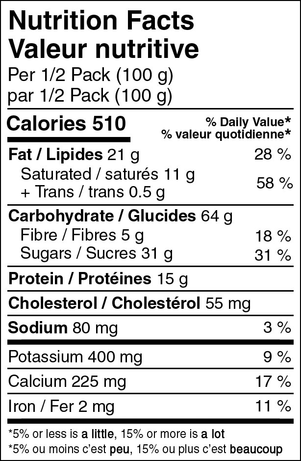 Peak Refuel Creamy Peaches and Oats Nutritional Fact Table