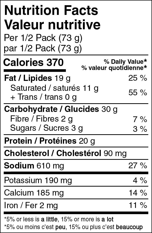 Peak Refuel Homestyle Chicken and Rice Nutritional Fact Table