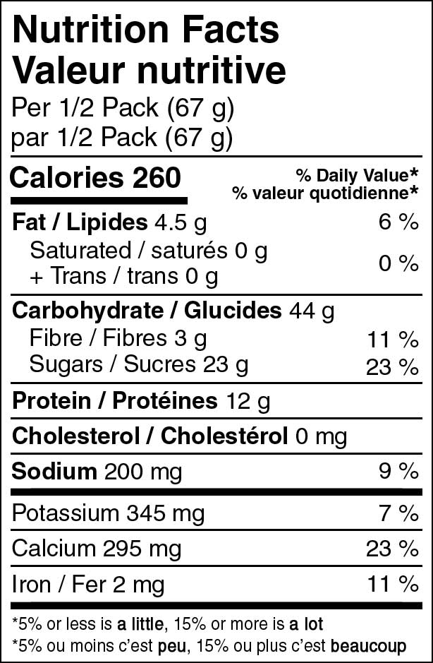 Peak Refuel Strawberries and Granola Nutritional Fact Table