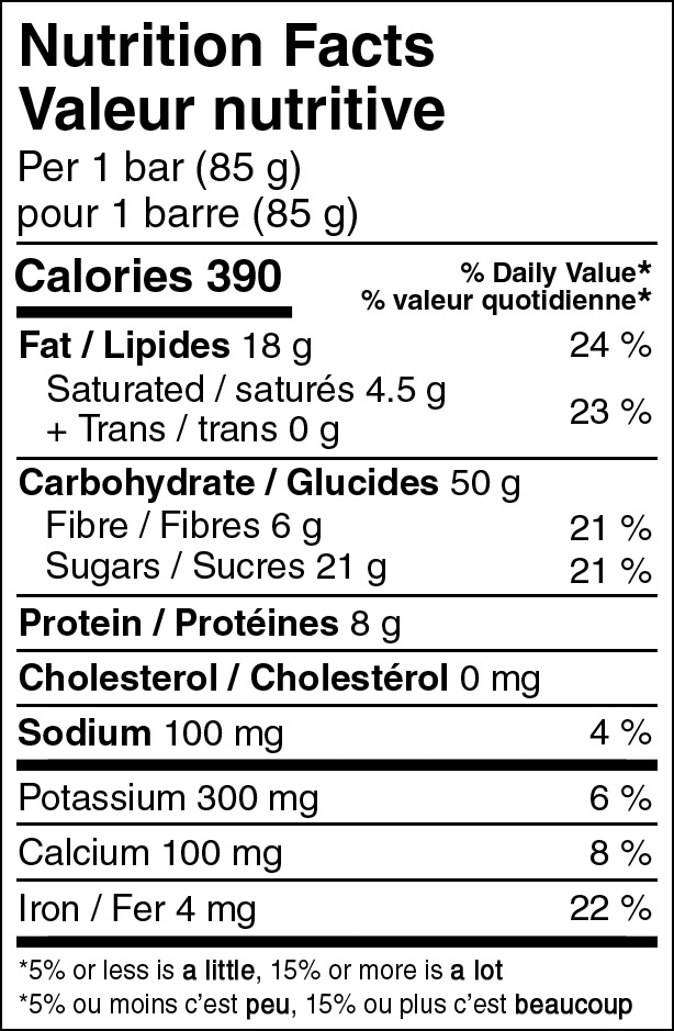 Probar Chocolate Coconut Nutritional Fact Table