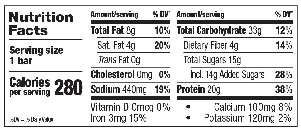 Probar Mint Chocolate Protein Bar Nutritional Fact Table