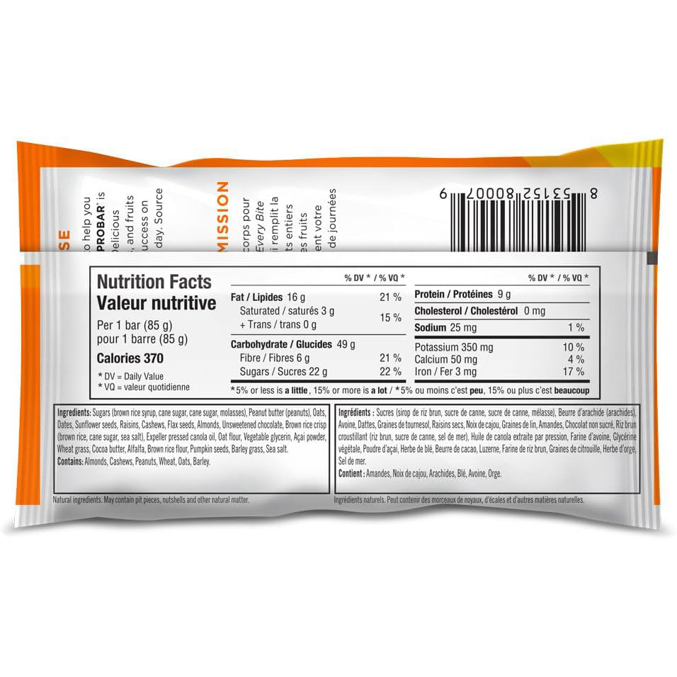 Probar Superfood Slam Nutritional Fact Table