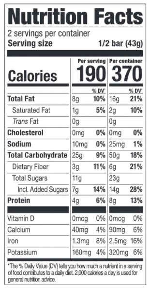 Probar Wholeberry Blast Nutritional Fact Table