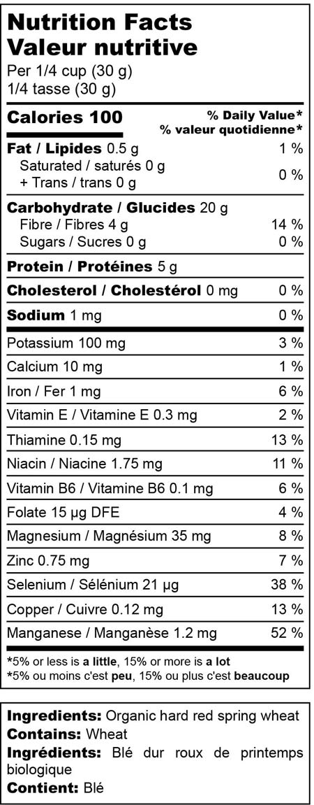 Hard Red Wheat Nutritional label