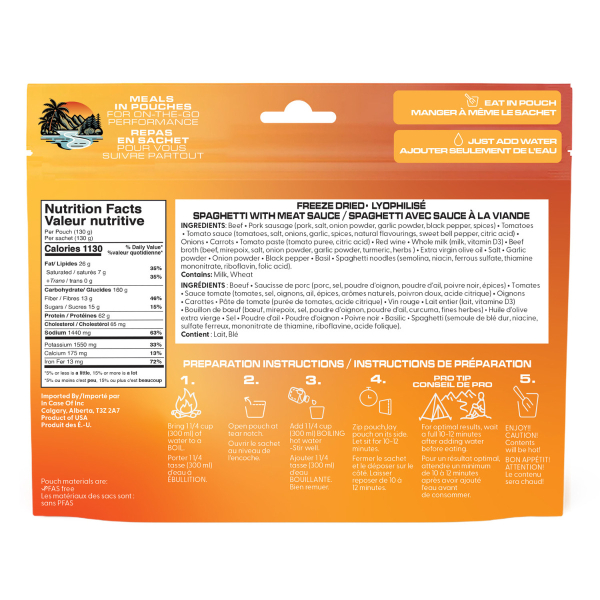 Spaghetti with Meat Sauce (Foundation Outdoors Pouch)