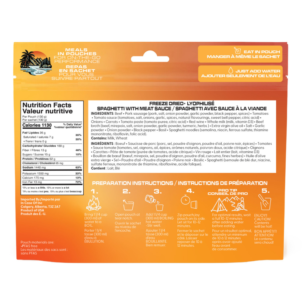 Spaghetti with Meat Sauce (Foundation Outdoors Pouch)